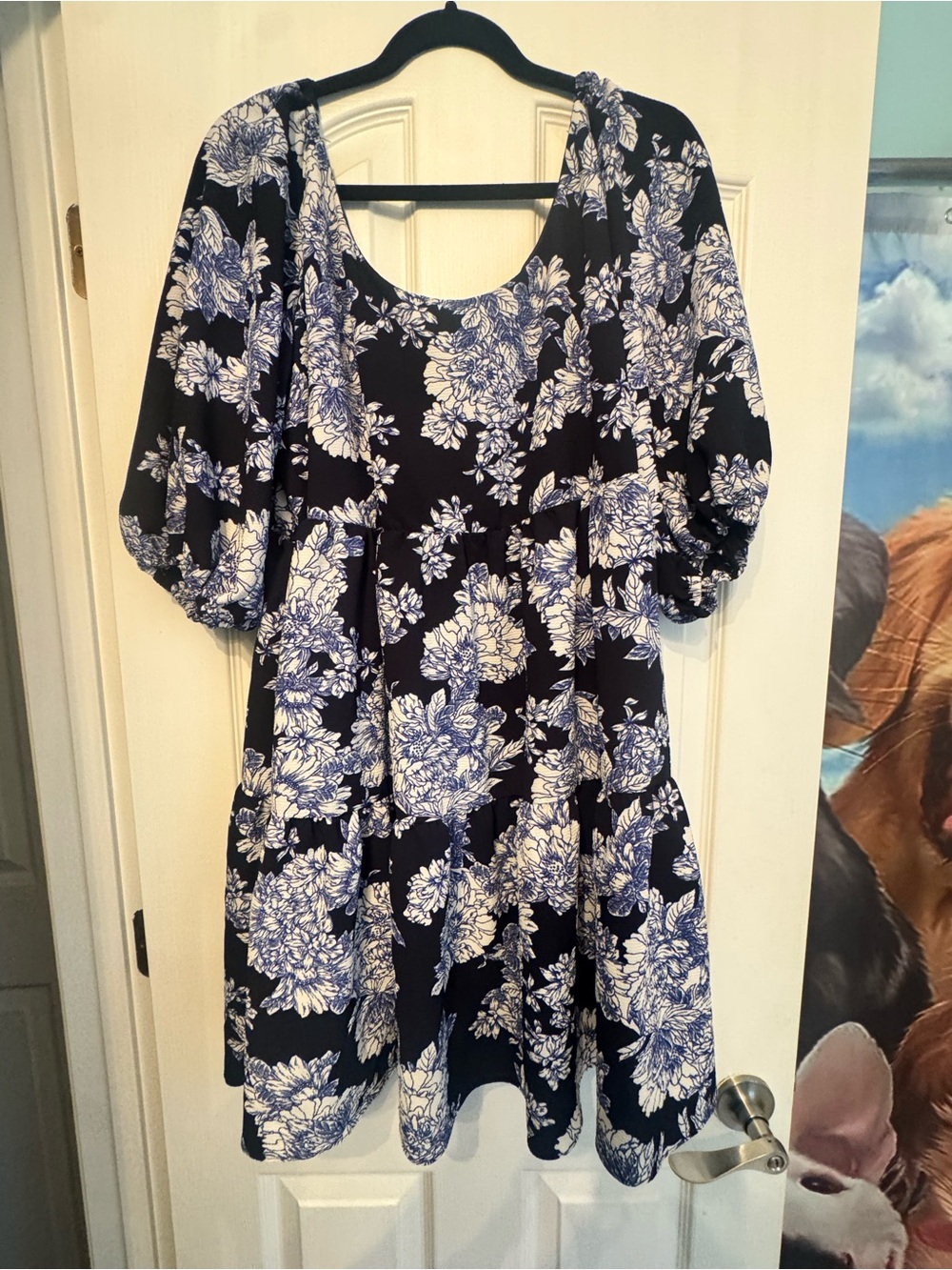 City Chic Navy Floral Scoop Neck dress